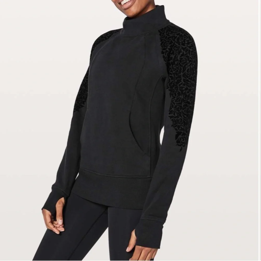 Lululemon Black Floral Flock Pullover sz 10